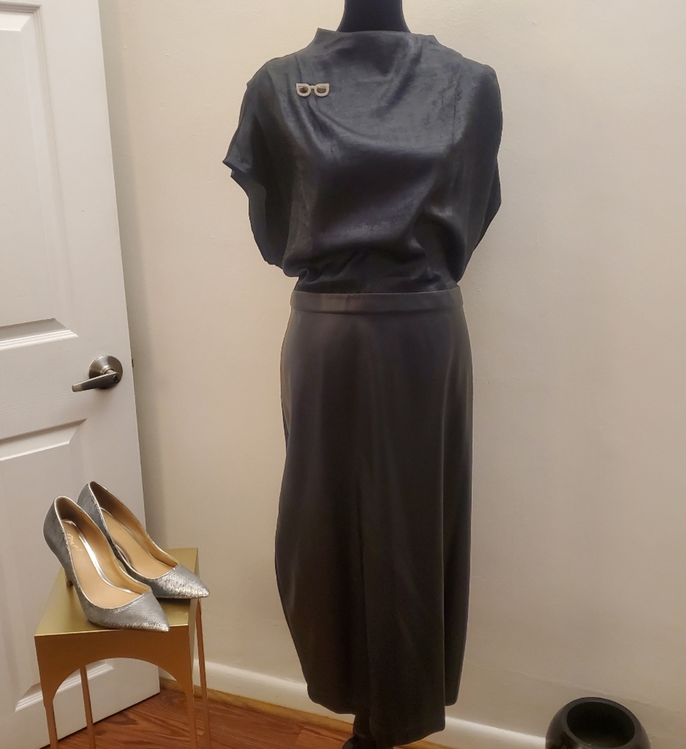 Express Crinkle Pleat and Faux Leather Pencil Dress